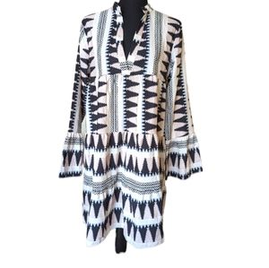 Women Causal Ruffled Flowy Tunic Dress Long Sleeve V Neck Sz Small‎